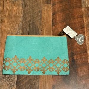 TRS Teal and Gold Make up Pouch